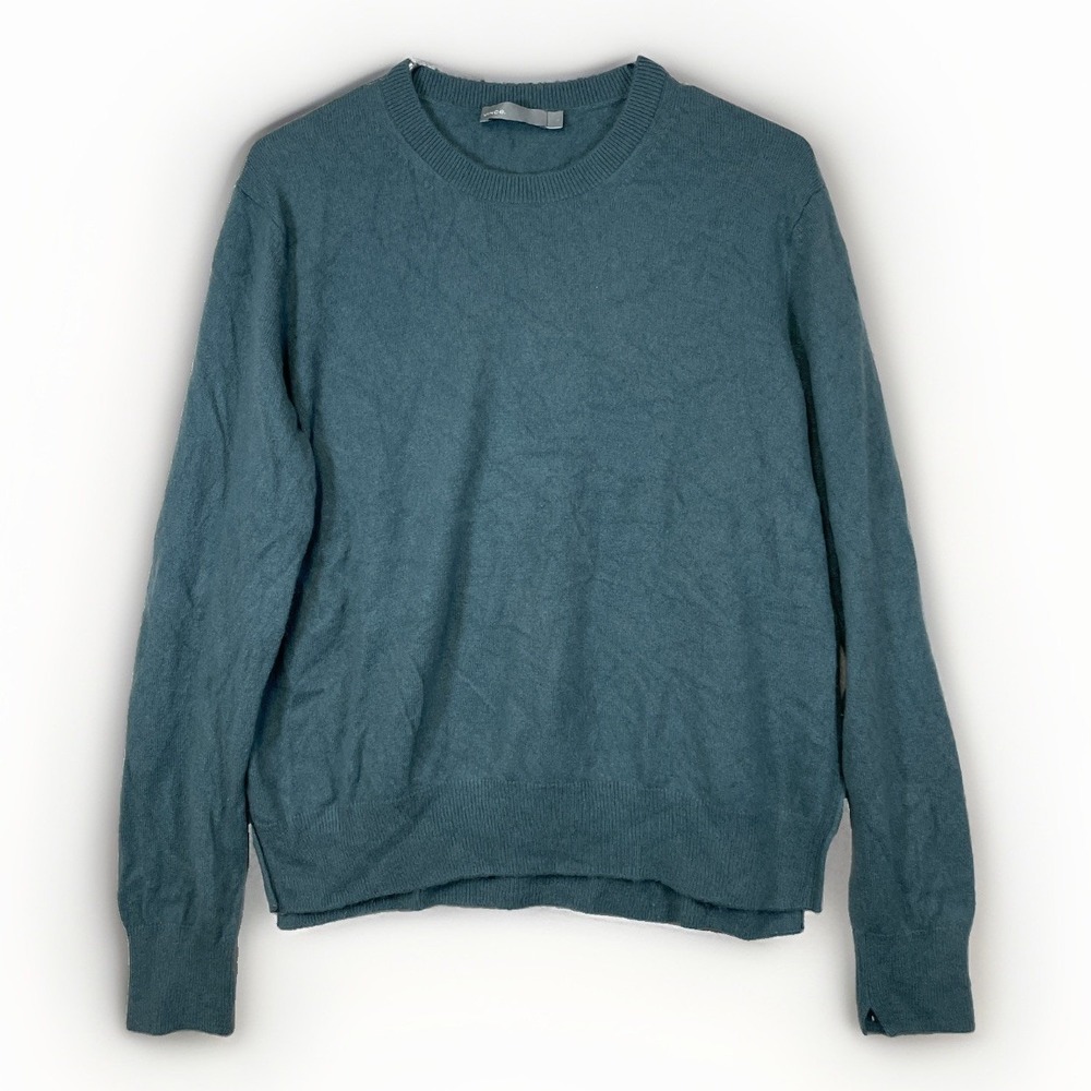 Vince Women's Large 100% Cashmere Crewneck Step Hem Sweater Green Soft